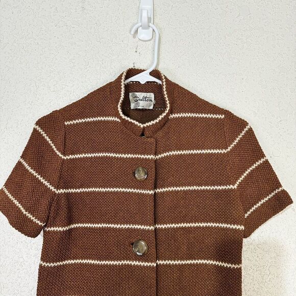 Dalton Knit Sweater 1950 Women Brown Striped 3 Button Sz 10 Short Sleeve Vintage - Picture 9 of 9